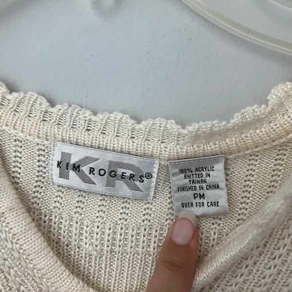 VTG Knit Sweater Pullover Cottagecore Coastal Nancy Meyers Scallop Petite Medium - Picture 7 of 9